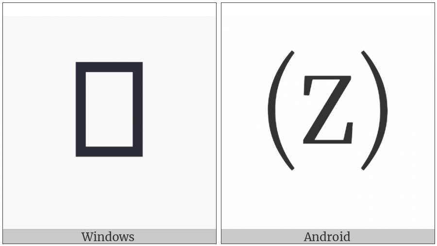 Parenthesized Latin Small Letter Z on various operating systems